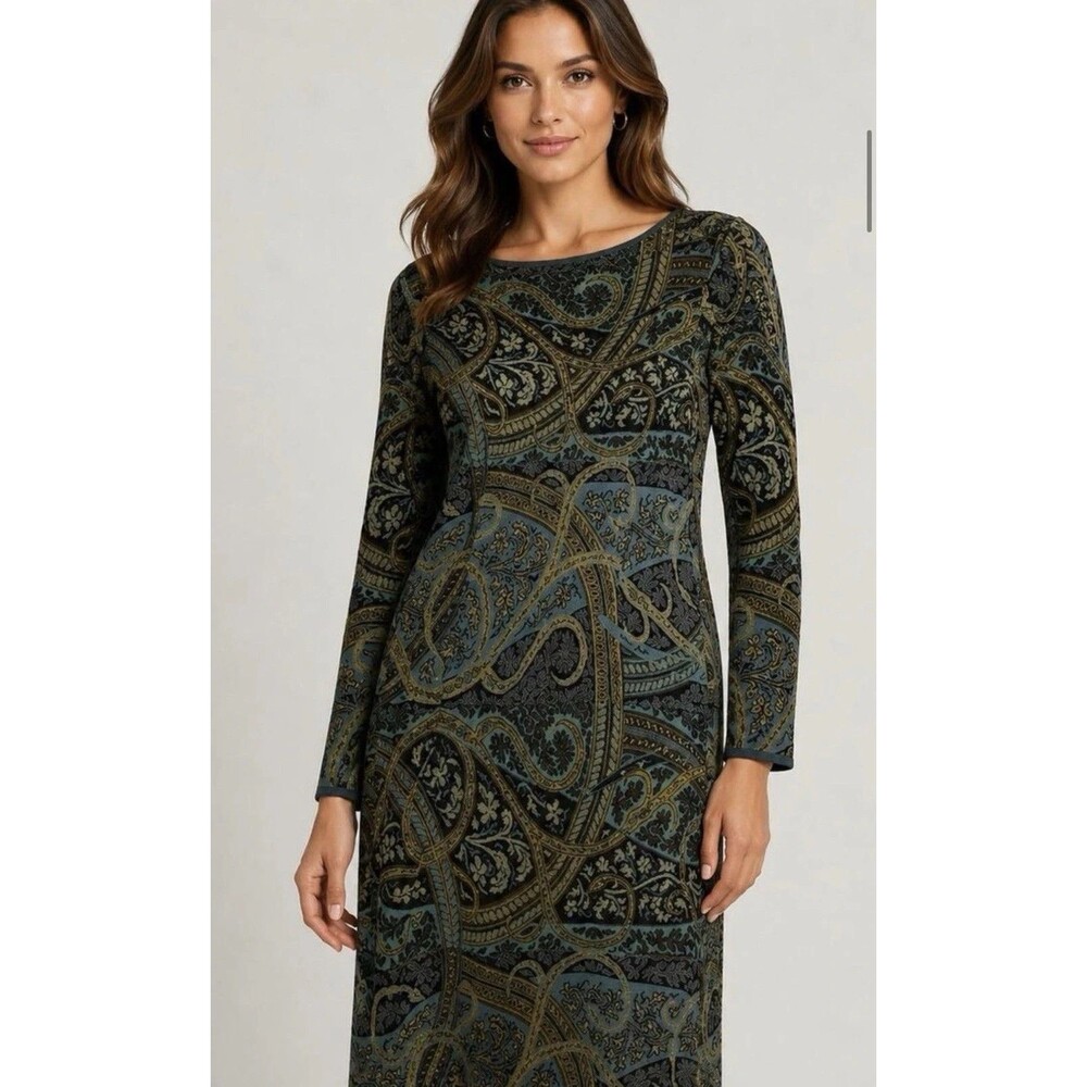 Peruvian Connection Kashmiri 100% Pima Cotton Paisley Knit Sweater Dress Medium